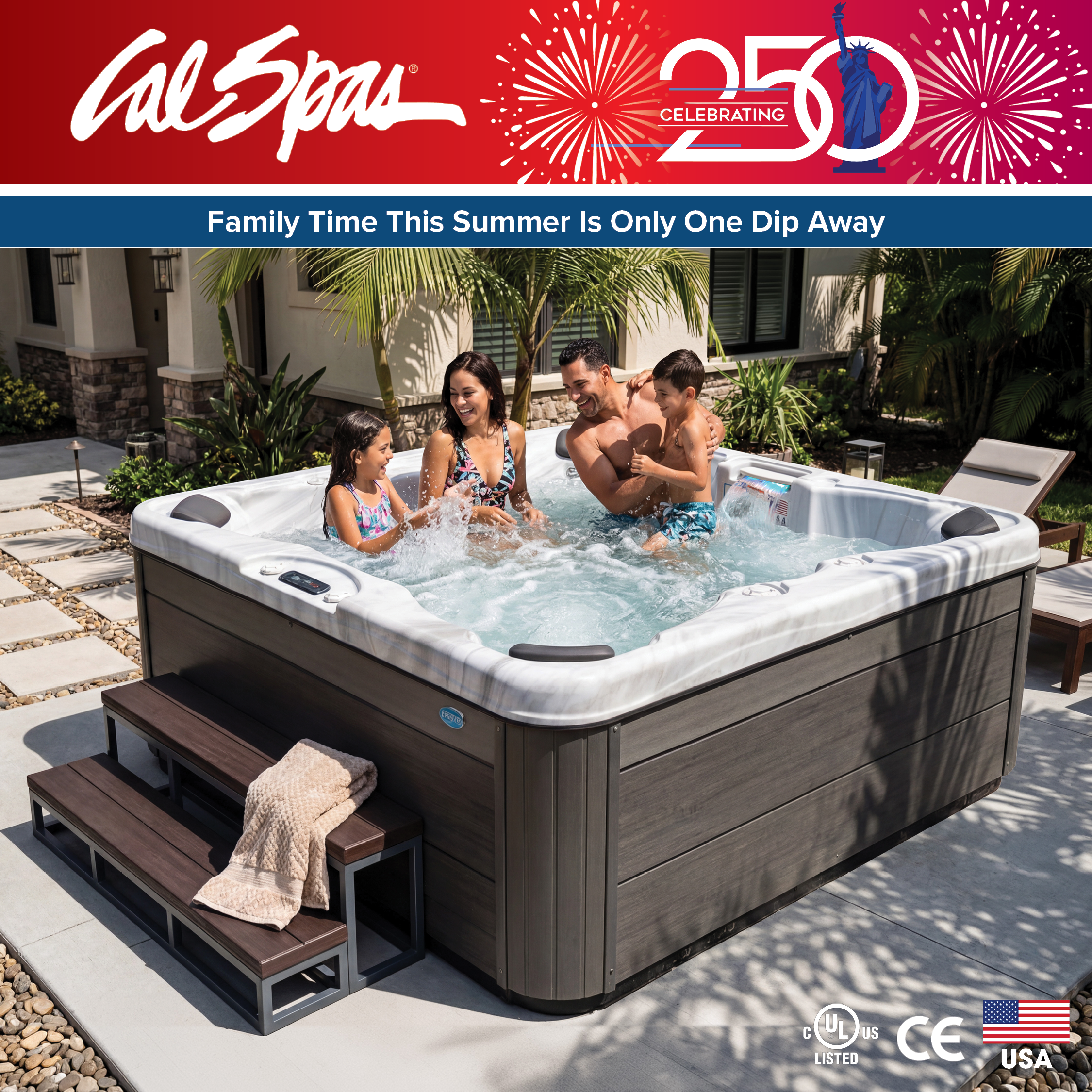 Calspas hot tub being used in a family setting - Chico